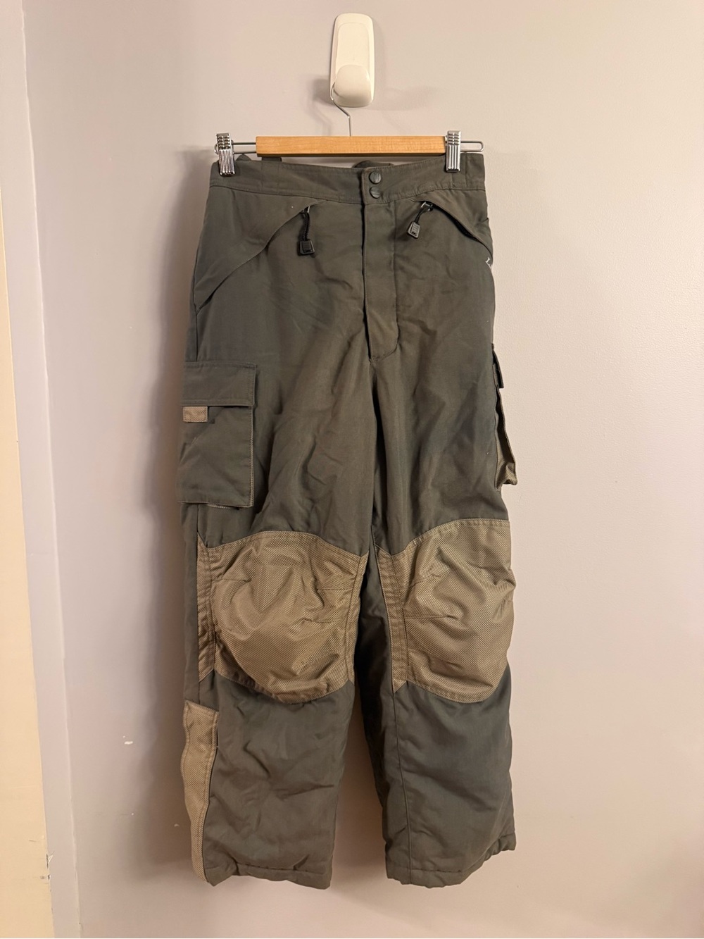 L.L.Bean Boys Large 14–16 Insulated Cargo Snow Ski Pants Olive Reinforced Knees